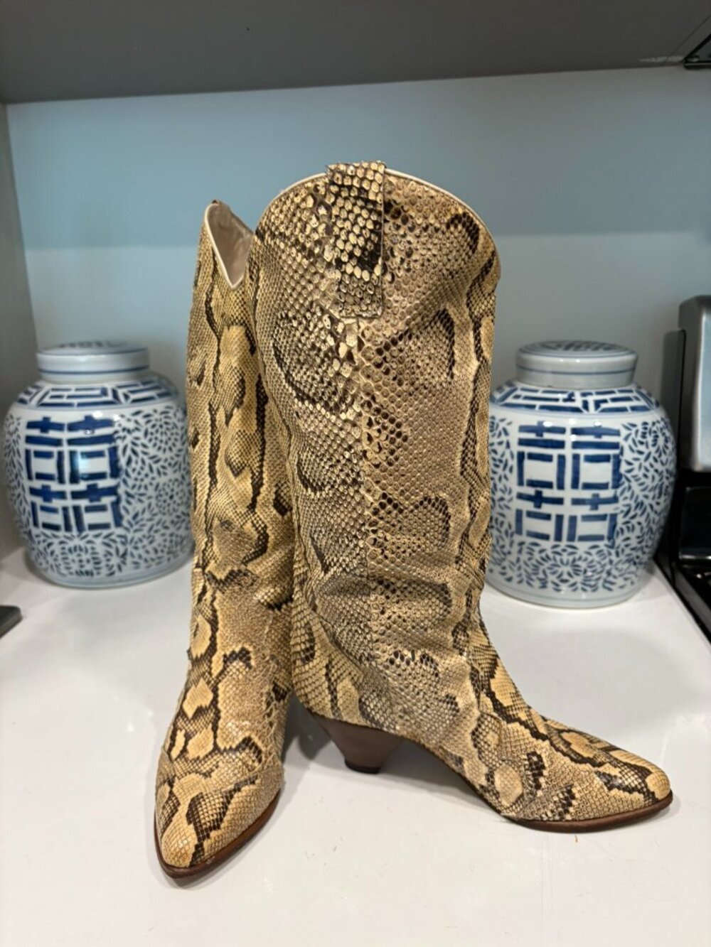 Vintage Italian Genuine Snakeskin Western Cowboy Boots Size 7 Made in Italy - Picture 2 of 11
